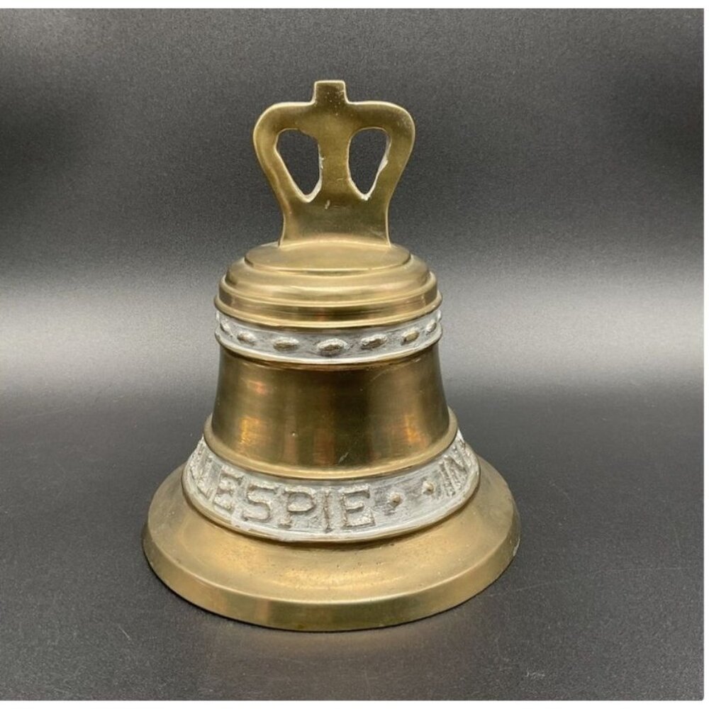Vintage Brass Bell 7" Heavy Memorial W/Silver-Tone Accents & Engraved Details